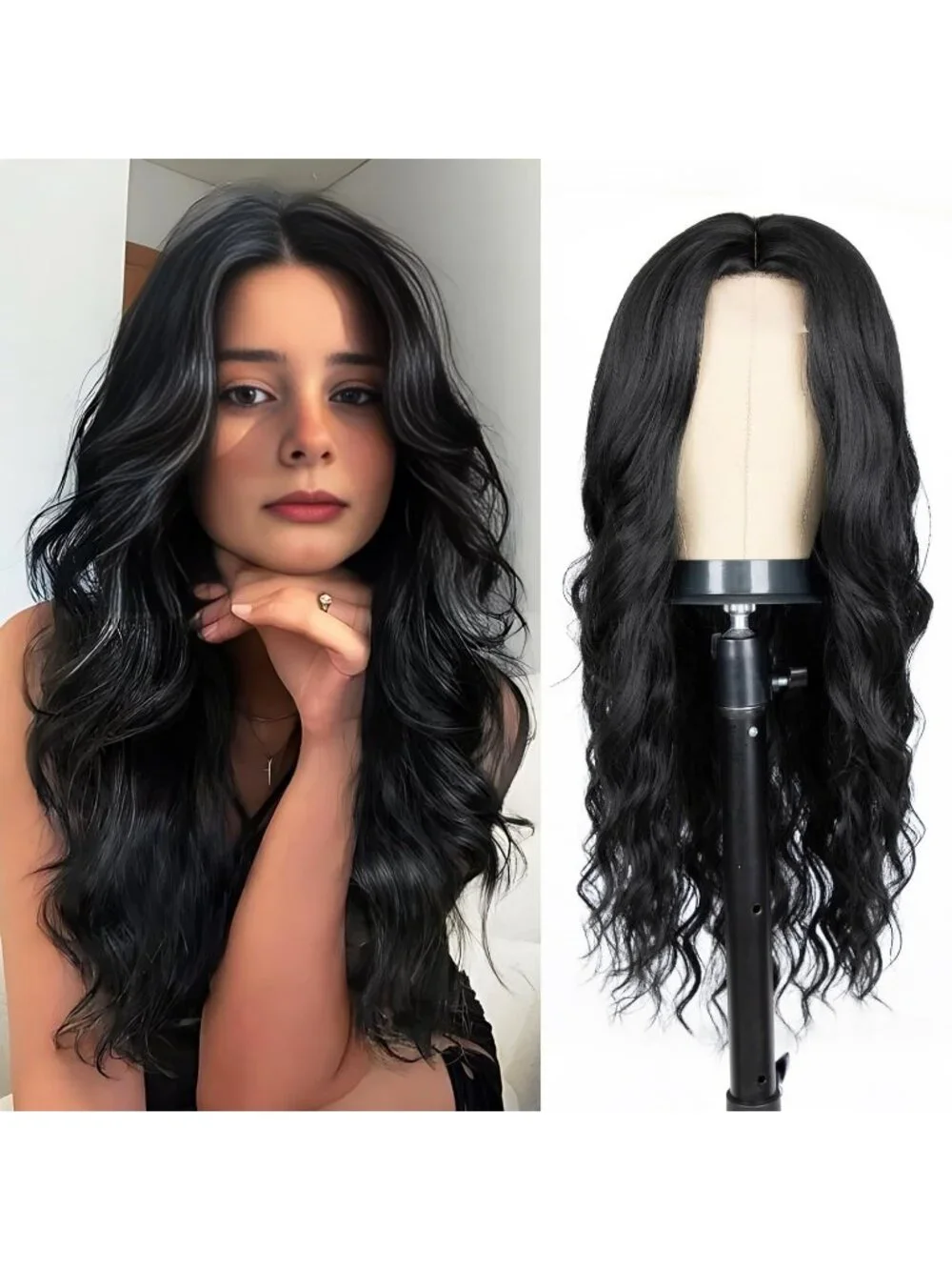 Women's Black 26 Inch Charming Middle Part Heat Resistant Fiber Wigs